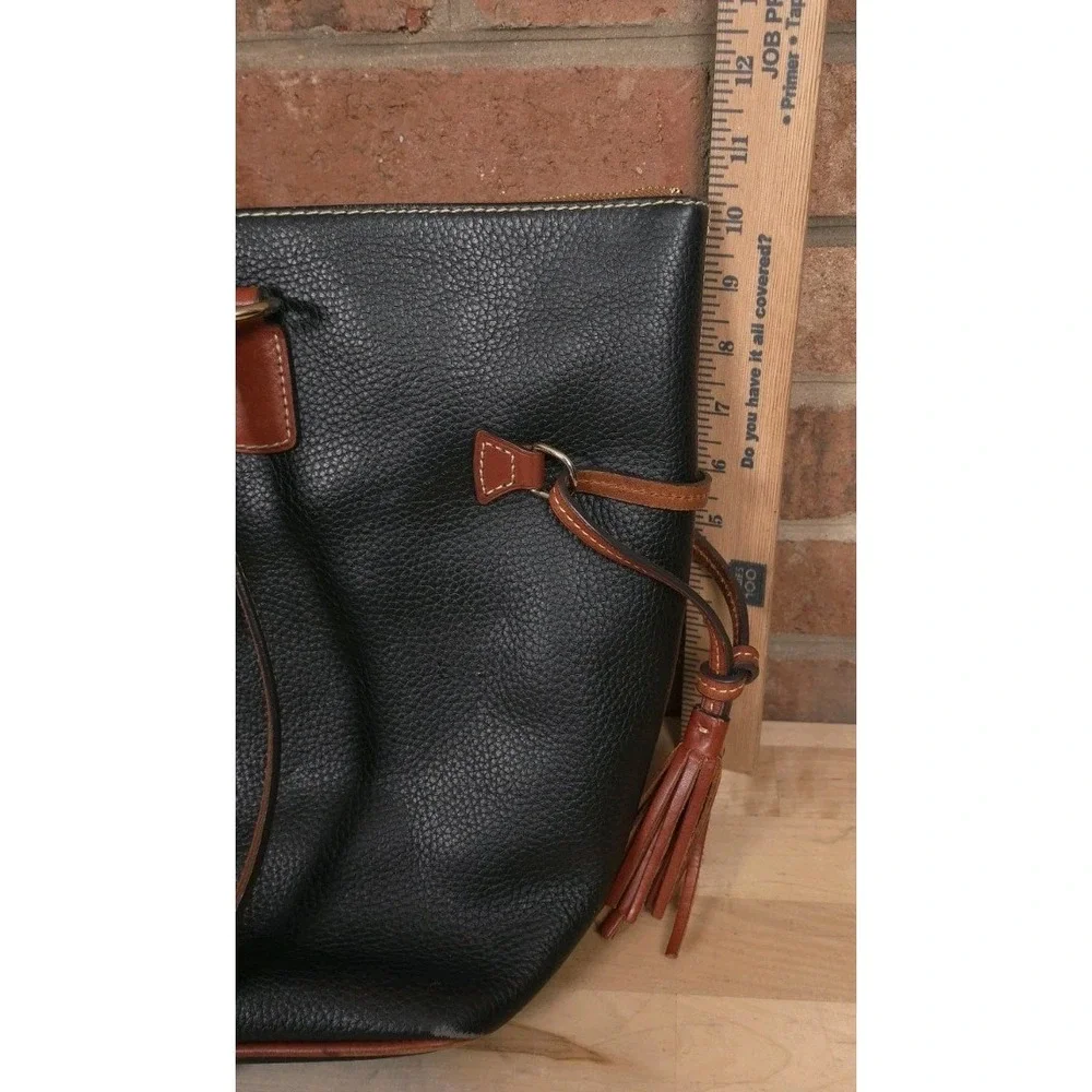 Dooney & Bourke Black Pebbled Leather Tassel Shopper Tote Bag Purse Handbag